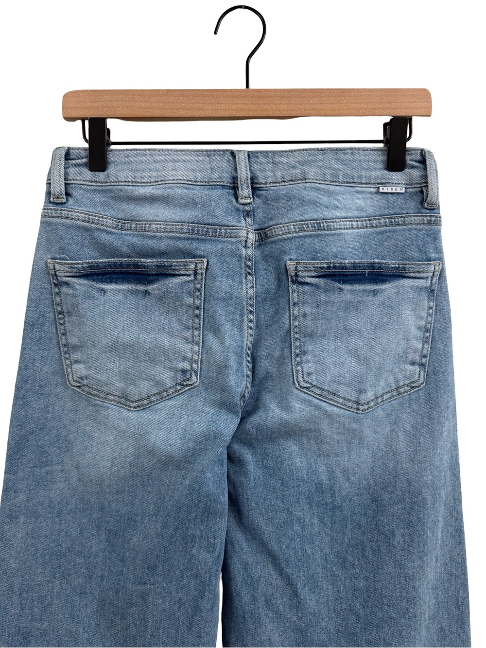 Risen Wide Leg Frayed Hem Jeans in Light Blue - Picture 4 of 12